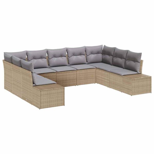 vidaXL Conjunto de sof&aacute; de jard&iacute;n 9 pcs Beige rat&aacute;n sint&eacute;tico