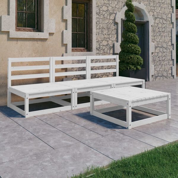 vidaXL Set de salón de jardín de 4 pzas blanco madera maciza de pino