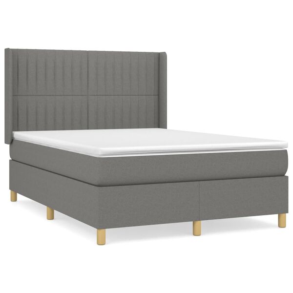 vidaXL Cama box spring con colch&oacute;n tela gris oscuro 140x190 cm