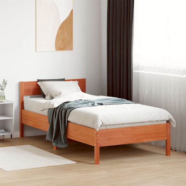 vidaXL Estructura de cama sin colch&oacute;n madera maciza marr&oacute;n 90x190 cm