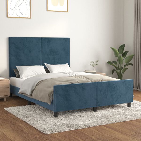 vidaXL Estructura de cama sin colch&oacute;n terciopelo azul oscuro 140x190cm