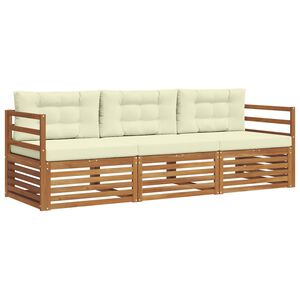 vidaXL Conjunto de sof&aacute;s de exterior con coj&iacute;n 3 pcs Natural y Crema