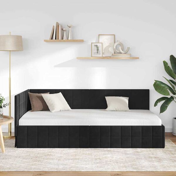 vidaXL Estructura de cama en esquina Negro 90 cm x 190 cm Terciopelo