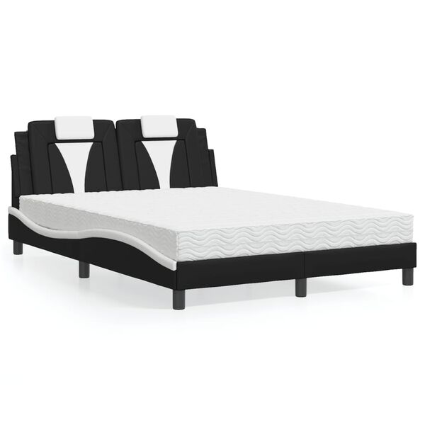 vidaXL Cama Viana con colch&oacute;n cuero sint&eacute;tico negro y blanco 140x190 cm