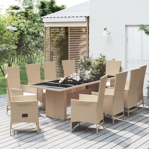vidaXL Set comedor de jard&iacute;n 11 pzas con cojines rat&aacute;n sint&eacute;tico beige