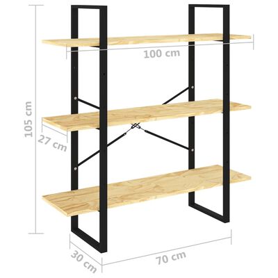 vidaXL Estantería de 3 niveles madera maciza de pino 100x30x105 cm