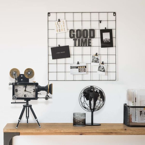 vidaXL Reloj de mesa negro hierro y MDF 34x18x47 cm