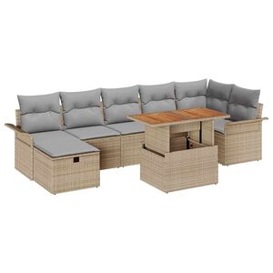 vidaXL Conjunto de sof&aacute; de jard&iacute;n 8 pcs Beige rat&aacute;n sint&eacute;tico