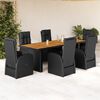vidaXL Set de comedor de jard&iacute;n 7 pzas y cojines rat&aacute;n sint&eacute;tico negro