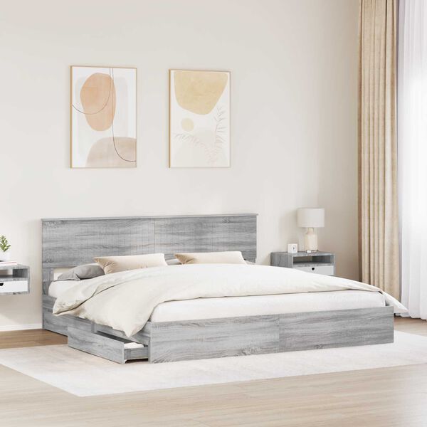 vidaXL Cama con almacenamiento con cabecera Gris Sonoma 200 x 200 cm