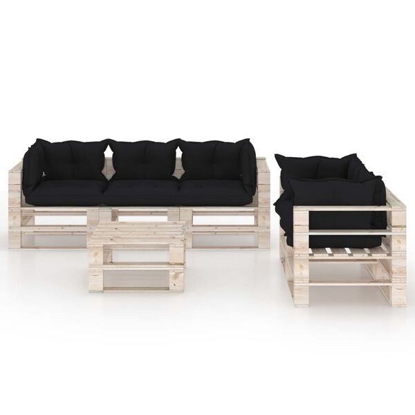 vidaXL Muebles de jard&iacute;n de palets 6 pzas y cojines madera de pino