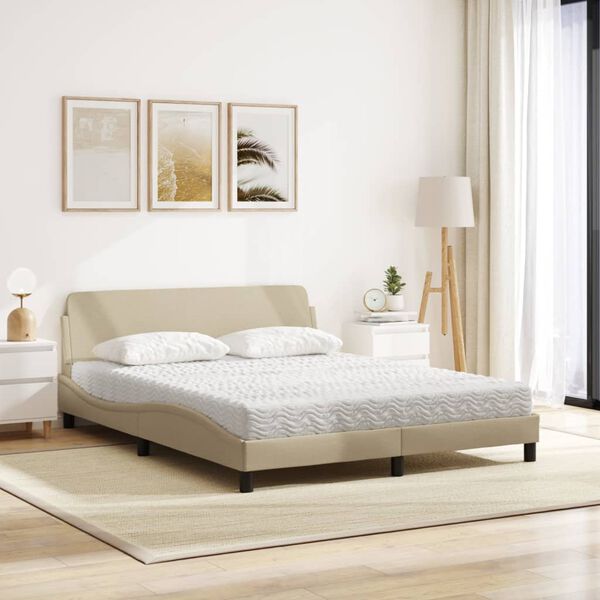 vidaXL Cama con colchón Dover de tela color crema 160x200 cm