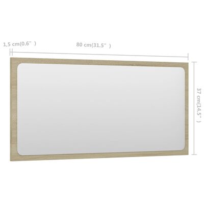 vidaXL Espejo de baño madera contrachapada color roble 80x1,5x37 cm