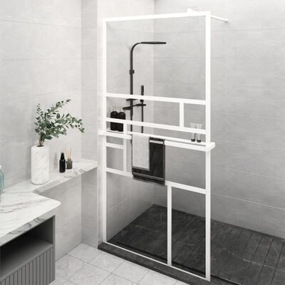 vidaXL Mampara ducha con estante vidrio ESG y aluminio blanco 100x195cm