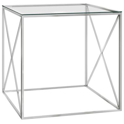 vidaXL Mesa de centro plateada acero inoxidable y vidrio 55x55x55 cm