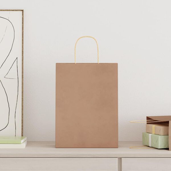 vidaXL Bolsas de papel con asas 250 uds marr&oacute;n 26x12x35 cm