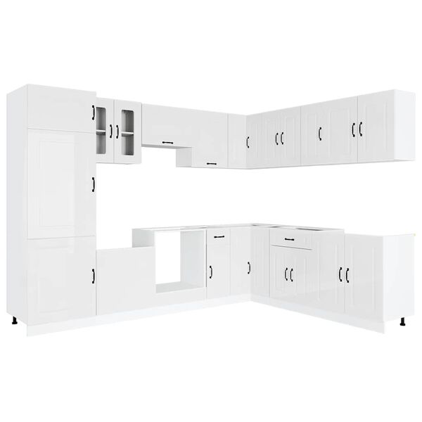 vidaXL Mueble cocina Kalmar blanco brillo 14 pzas madera contrachapada