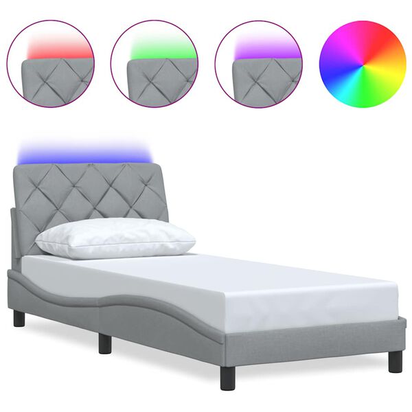 vidaXL Estructura cama con LED sin colch&oacute;n tela gris claro 90x200 cm