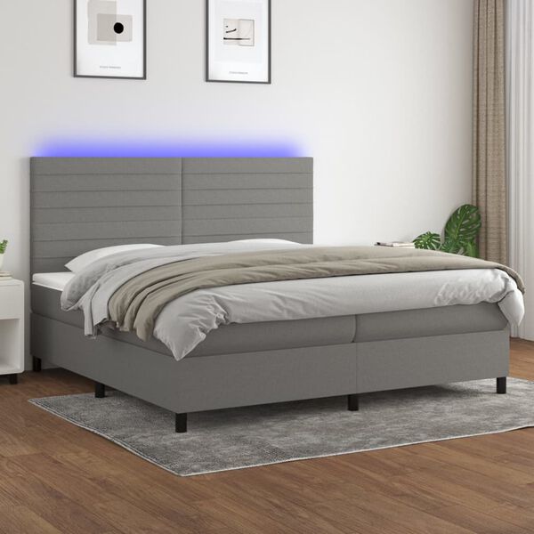 vidaXL Cama box spring colch&oacute;n y luces LED tela gris claro 200x200 cm