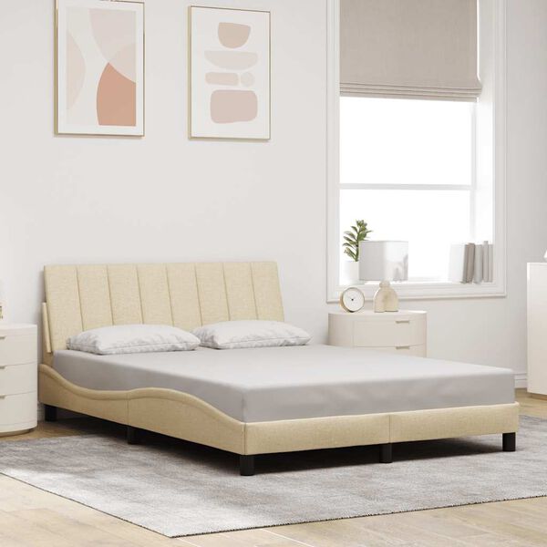 vidaXL Estructura de cama sin colch&oacute;n Hanko tela color crema 140x200 cm