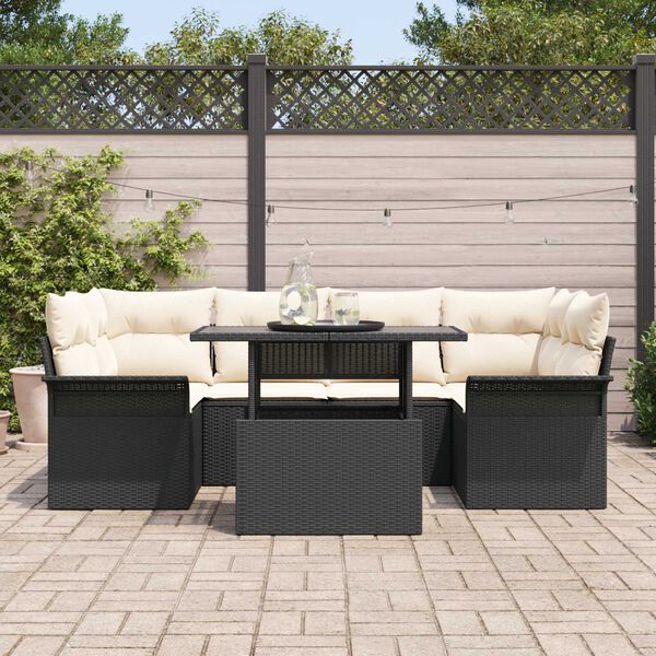 vidaXL Conjunto de sof&aacute; de jard&iacute;n con coj&iacute;n 7 pcs Negro Polirat&aacute;n