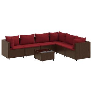 vidaXL Set muebles de jard&iacute;n 7 piezas y cojines rat&aacute;n sint&eacute;tico marr&oacute;n