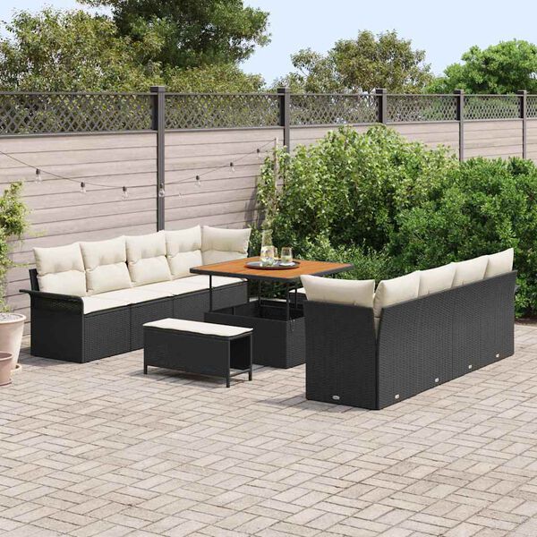 vidaXL Conjunto de sof&aacute; de jard&iacute;n con coj&iacute;n 11 pcs Negro y crema
