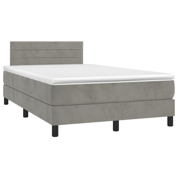 vidaXL Cama box spring colch&oacute;n y LED terciopelo gris claro 120x200 cm