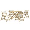 vidaXL Juego de bistr&oacute; plegable con cojines 5 pzas bamb&uacute; blanco crema
