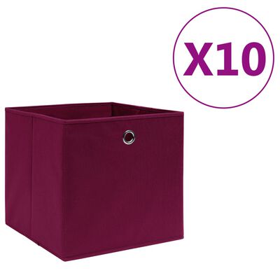 vidaXL Cajas almacenaje 10 uds tela no tejida rojo oscuro 28x28x28