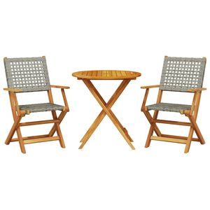 vidaXL Juego de bistro de 3 piezas rat&aacute;n PE y madera maciza gris