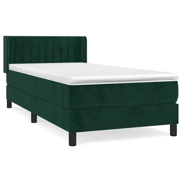 vidaXL Cama box spring con colch&oacute;n terciopelo verde oscuro 90x200 cm