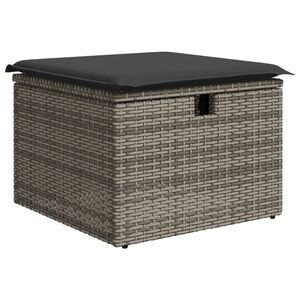 vidaXL Taburete de jard&iacute;n con coj&iacute;n rat&aacute;n sint&eacute;tico gris 55x55x37cm