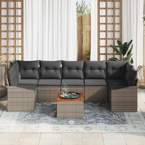 vidaXL Conjunto de sof&aacute;s de jard&iacute;n 8 pcs Gris rat&aacute;n sint&eacute;tico