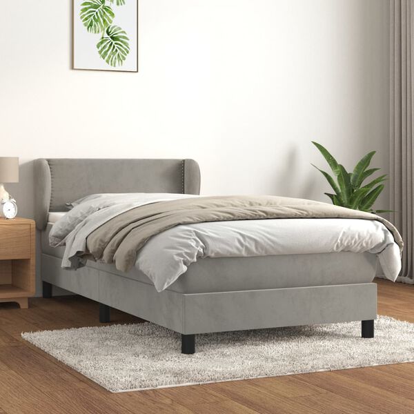vidaXL Cama box spring con colch&oacute;n terciopelo gris claro 100x200 cm