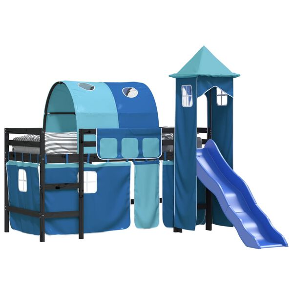 vidaXL Cama alta para ni&ntilde;os con torre madera pino azul 90x190 cm