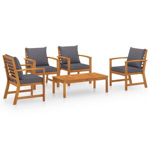vidaXL Muebles de jard&iacute;n 5 piezas cojines madera maciza de acacia