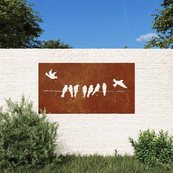 vidaXL Adorno de pared de jard&iacute;n acero corten dise&ntilde;o p&aacute;jaros 105x55 cm