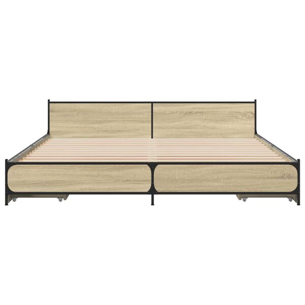 vidaXL Cama con cajones madera ingenier&iacute;a roble Sonoma 200x200 cm