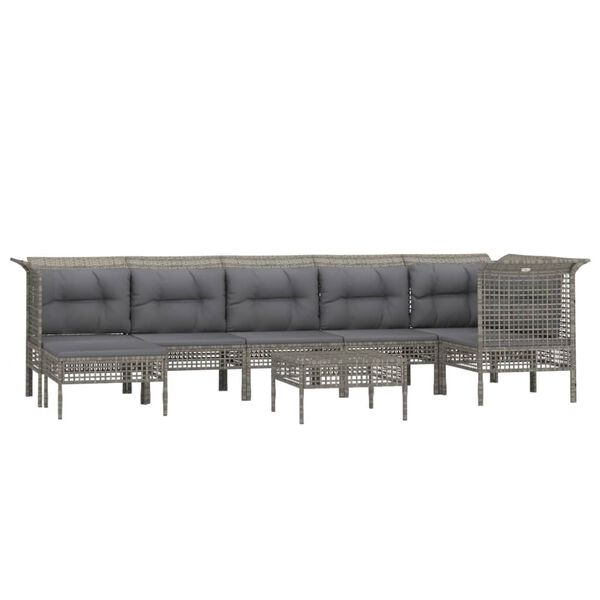 vidaXL Set de muebles de jard&iacute;n 8 pzas y cojines rat&aacute;n sint&eacute;tico gris