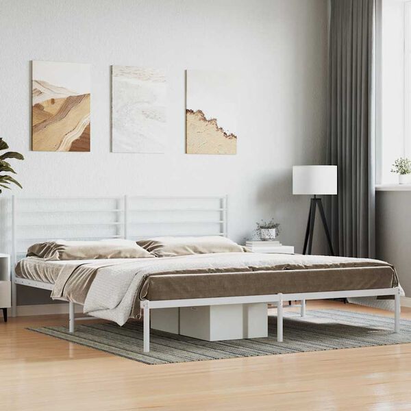 vidaXL Estructura cama sin colch&oacute;n con cabecero metal blanco 180x200cm