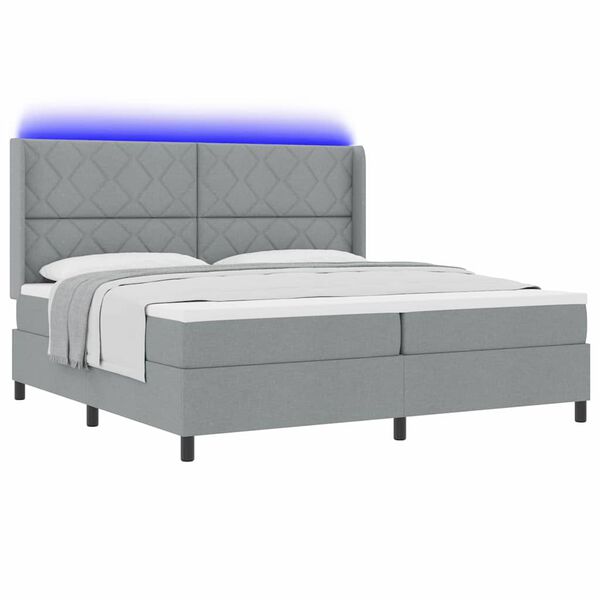 vidaXL Cama Box Spring LED con colch&oacute;n Gris Claro 200 x 200 cm tela