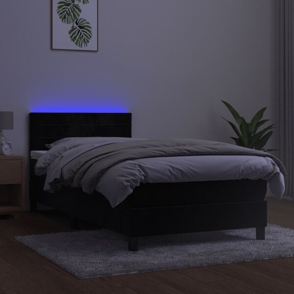 vidaXL Cama box spring colch&oacute;n y LED terciopelo negro 100x200 cm