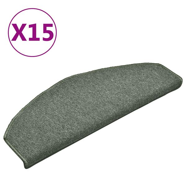 vidaXL Felpudos para escaleras 15 uds 65x24x4 cm Verde oscuro Semicircular Grande