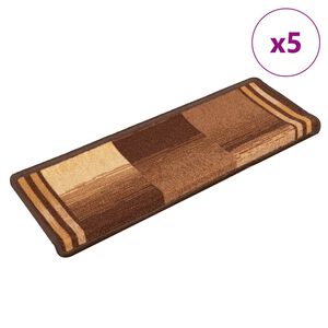 vidaXL Alfombrillas de escalera autoadhesivas 5 uds marr&oacute;n 65x21x4 cm