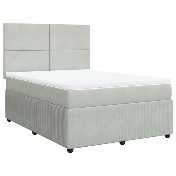 vidaXL Cama box spring con colch&oacute;n terciopelo gris claro 160x200 cm