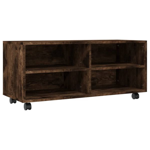 vidaXL Mueble TV con ruedas madera contrachapada roble humo 90x35x35cm