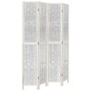 vidaXL Biombo separador de 4 paneles madera maciza Paulownia blanco