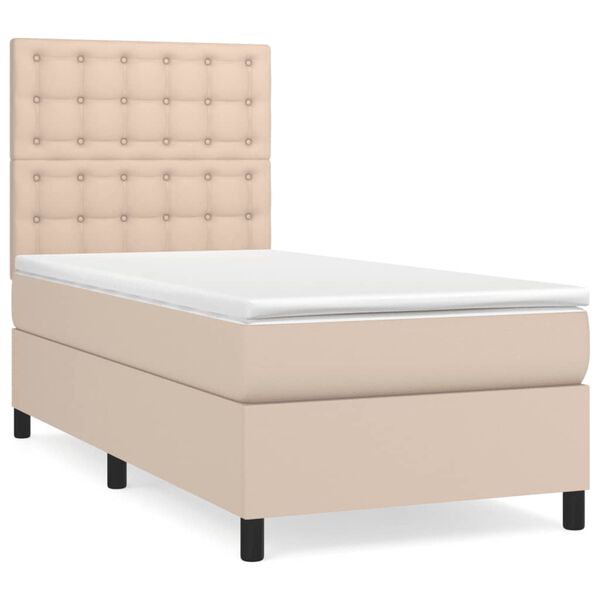 vidaXL Cama box spring con colch&oacute;n cuero sint&eacute;tico capuchino 100x200cm