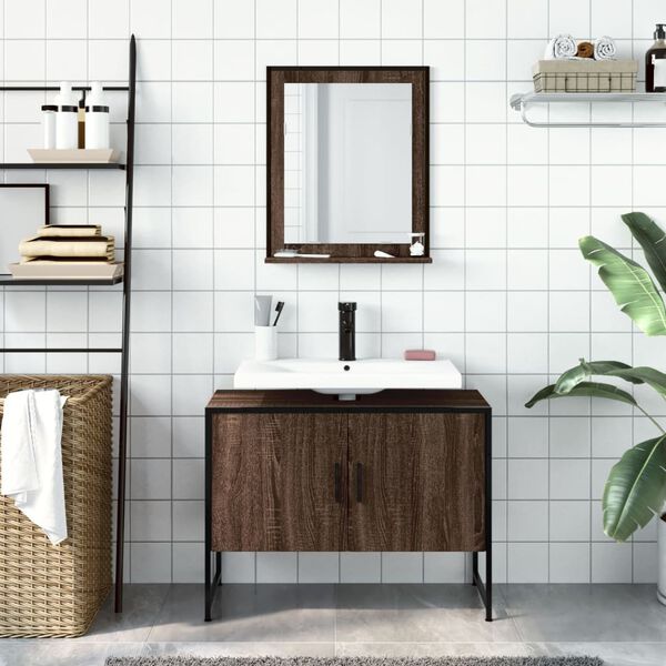 vidaXL Set de muebles de ba&ntilde;o 2 pzas madera de ingenier&iacute;a marr&oacute;n roble